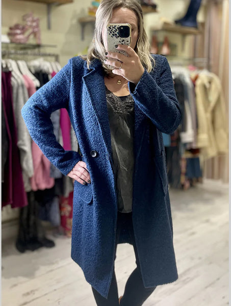 Navy on sale boucle coat