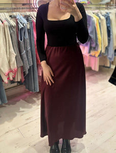 Ashley Satin Maxi Skirt | Burgundy