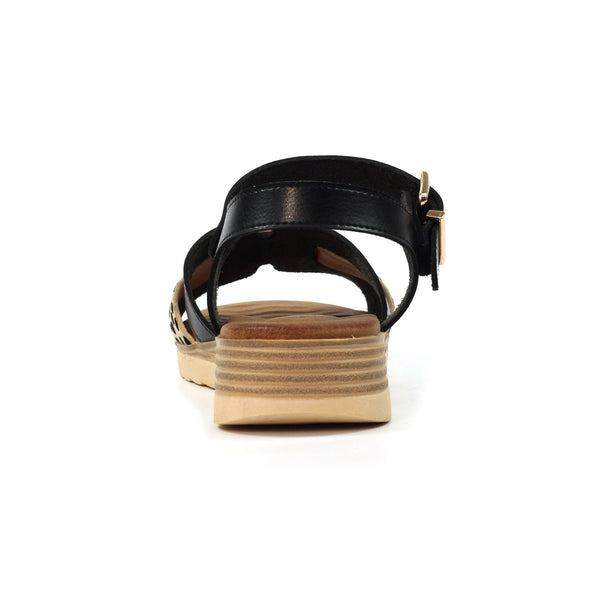 Lunar | Carla Animal Print Flat Sandal | Black