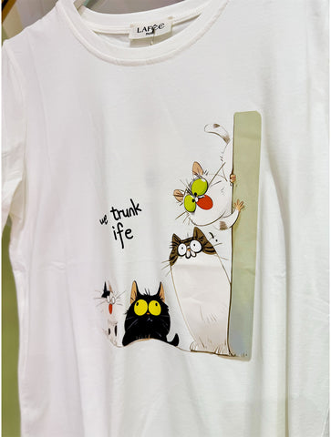 Quirky Cats Graphic Print Tee | Off White