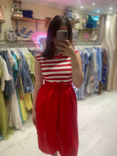 Hello Sailor Stripe T-Shirt Dress | Red/White