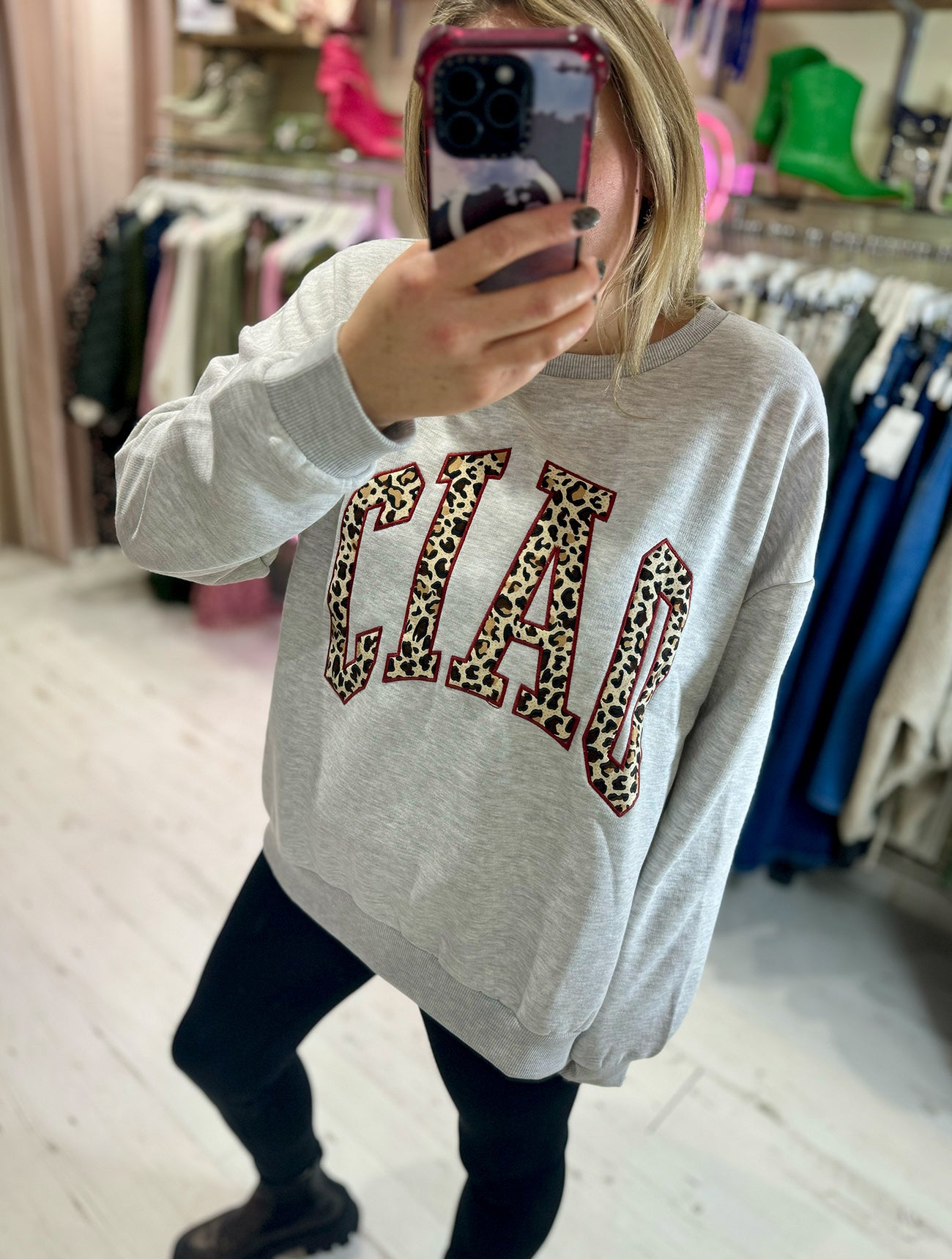 Ciao Oversized Crew Neck Sweatshirt | Grey Marl