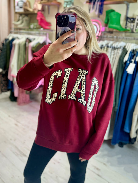 Ciao Oversized Crew Neck Sweatshirt | Burgundy