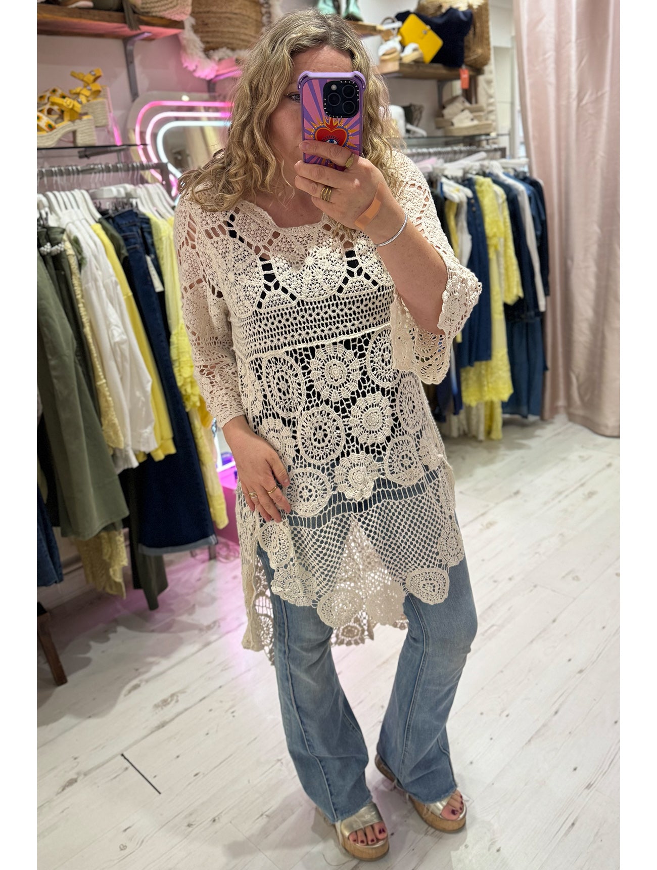 Crochet High/Low Top or Cover-up | Cream