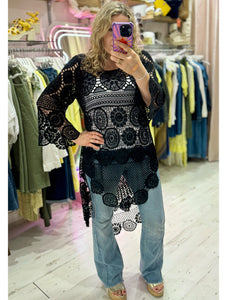 Crochet High/Low Top or Cover-up | Black