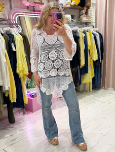 Crochet High/Low Top or Cover-up | White