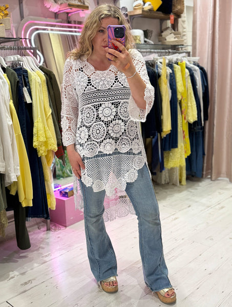 Crochet High/Low Top or Cover-up | White