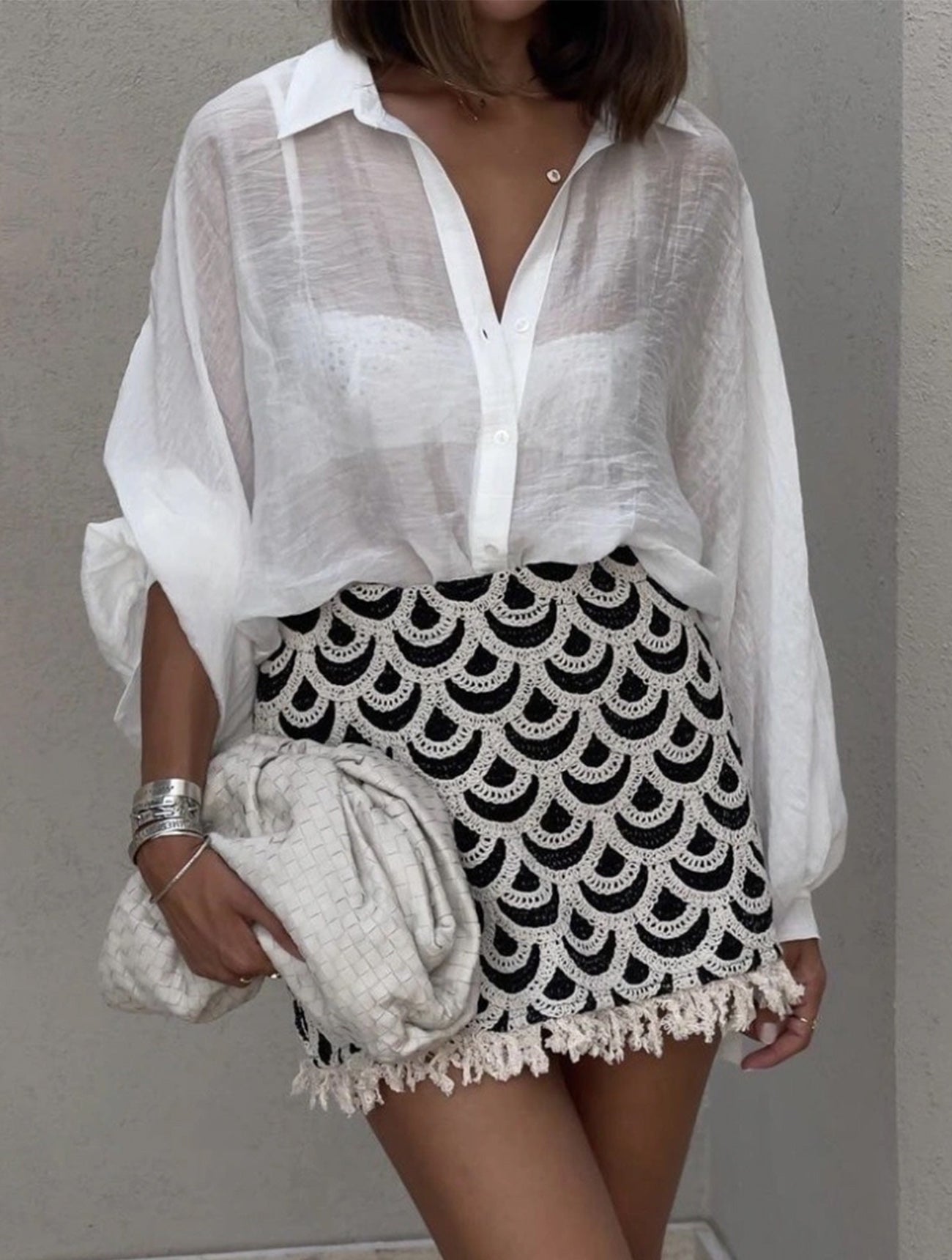 Crochet Mini Skirt | Black/Cream