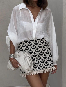 Crochet Mini Skirt | Black/Cream