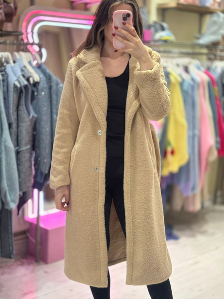 Teddy Long Belted Wrap Coat |Beige