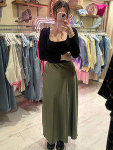 Ashley Satin Maxi Skirt | Khaki