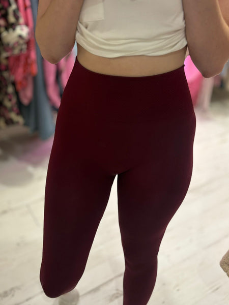 High Waisted Thermal Lined Seamless Leggings | Burgundy