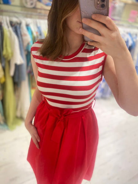 Hello Sailor Stripe T-Shirt Dress | Red/White