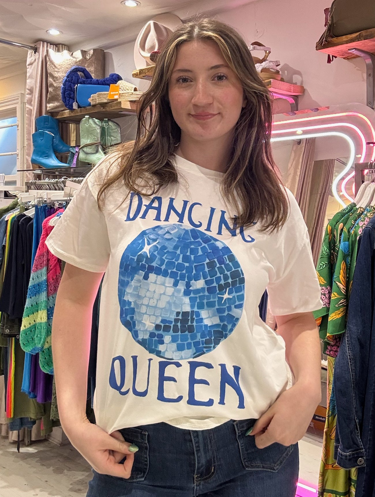 Dancing Queen Graphic Print Tee | White
