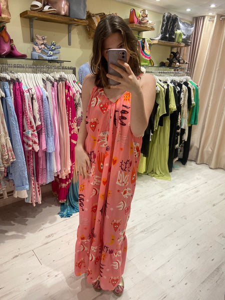 Aura Printed Linen Mix Maxi Dress | Pink