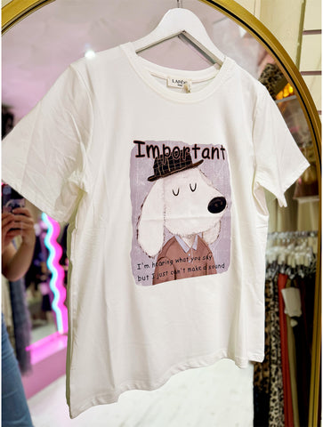 Dapper Dog Graphic Print Tee | Off White