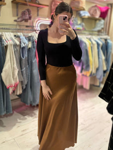 Ashley Satin Maxi Skirt | Bronze