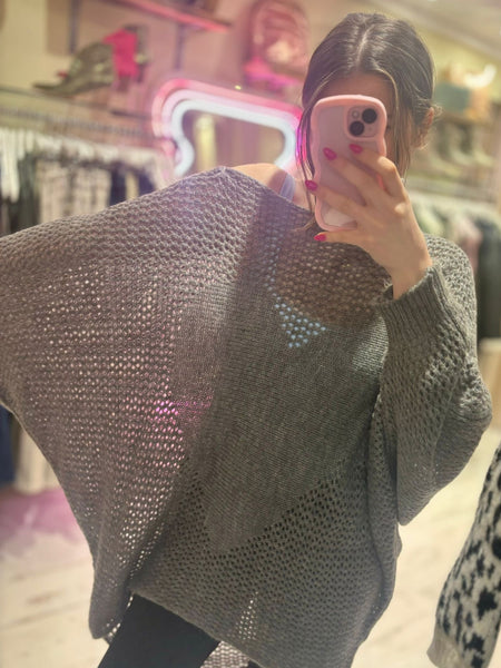 Knitted Heart Oversized Jumper | Grey