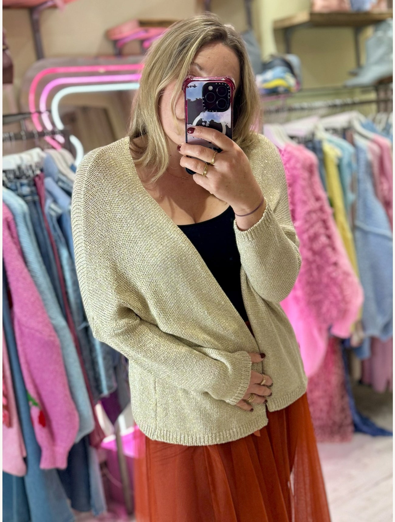 Glitter Knitted Edge to Edge Cardigan | Gold