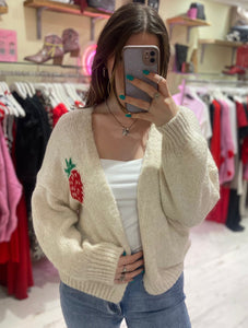 Good Vibes Strawberry Cardigan | Cream