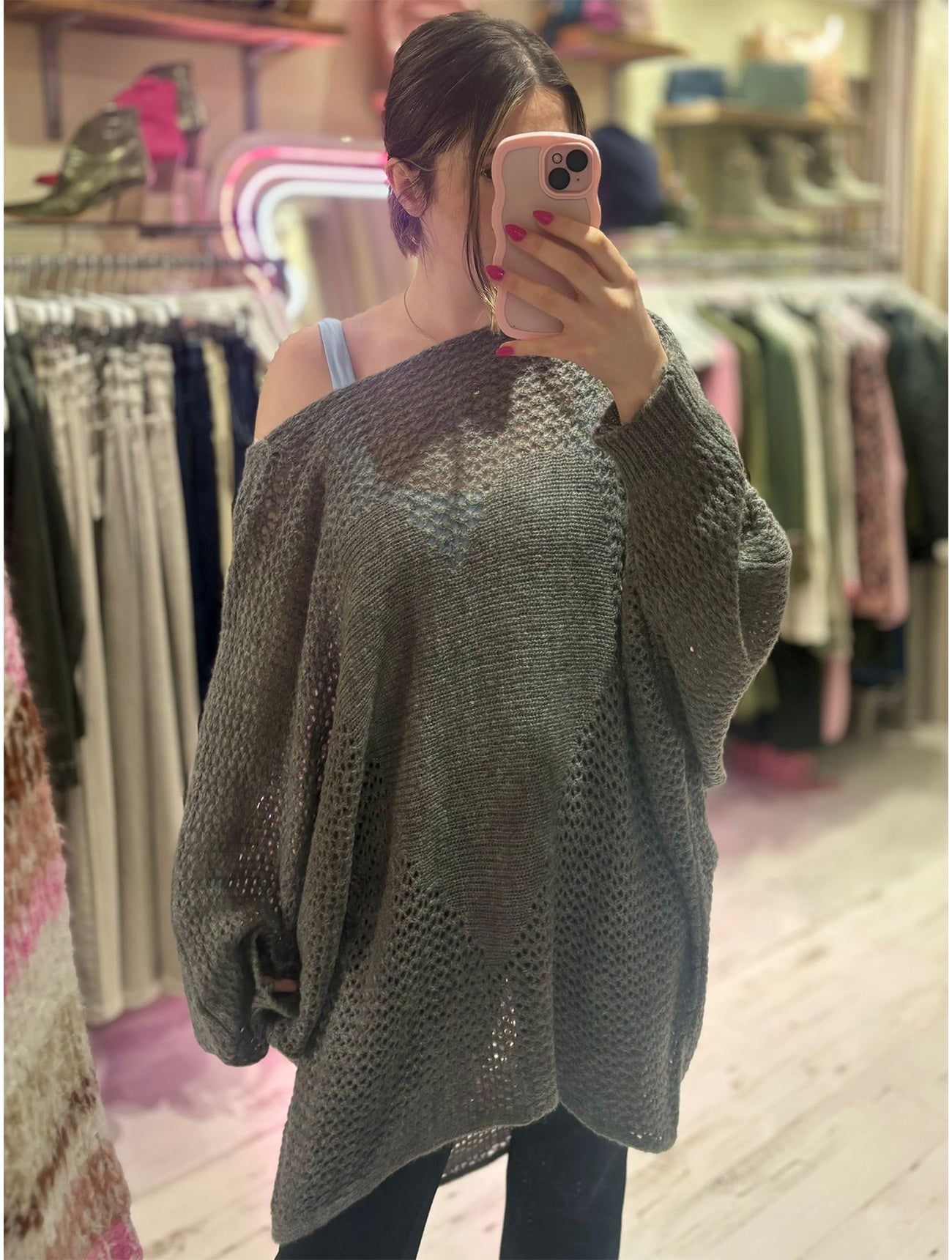 Knitted Heart Oversized Jumper | Grey