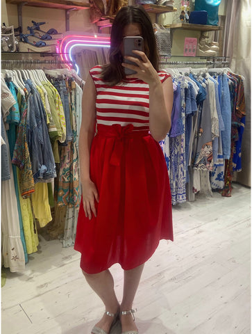 Hello Sailor Stripe T-Shirt Dress | Red/White