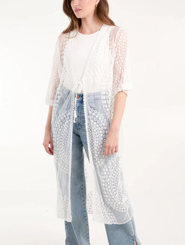 Geo Detail Lace Kimono | Ivory