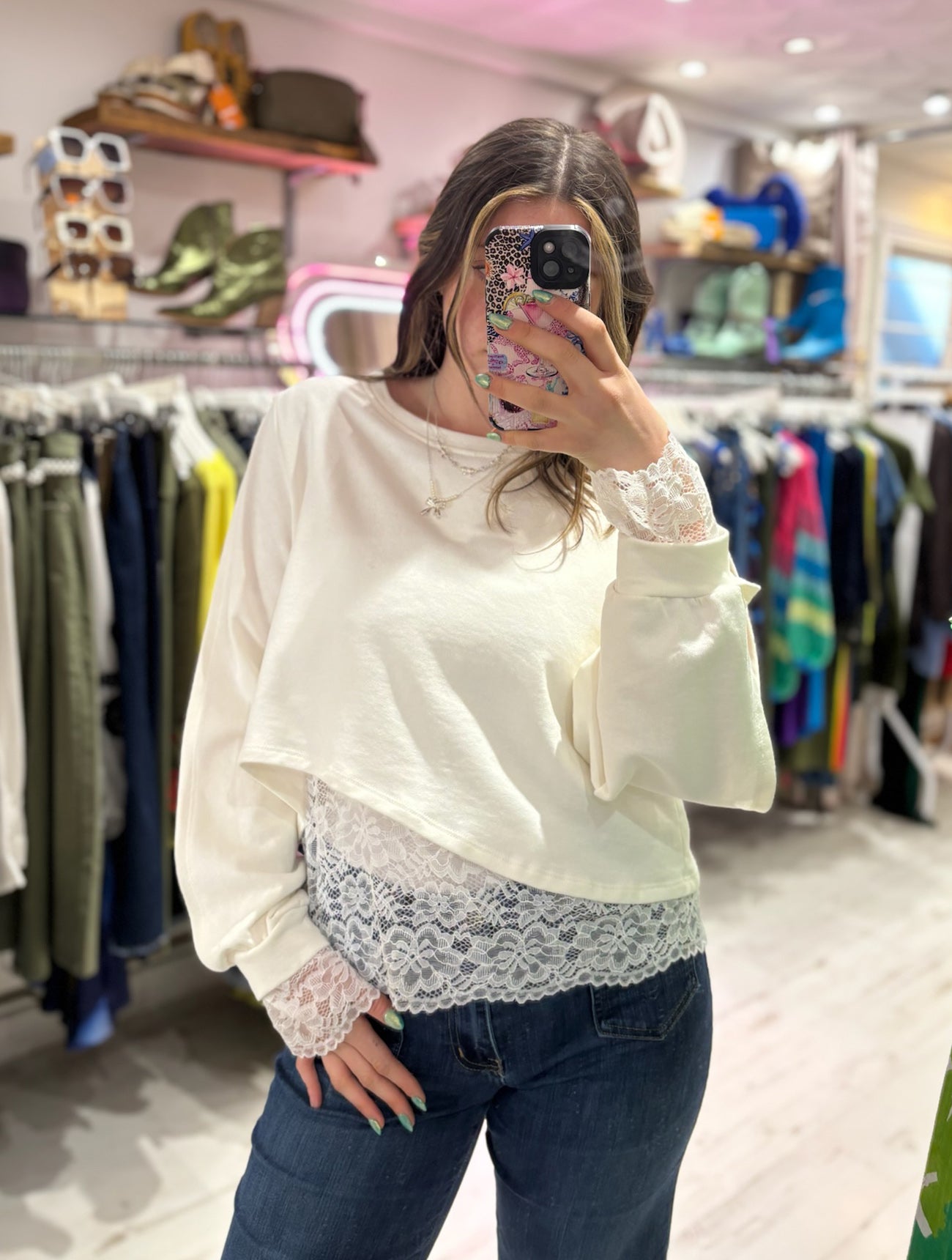 Lace Underlay Sweatshirt | Off White