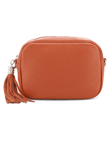 Large Leather Rectangle Tassel Crossbody Bag | Dark Orange