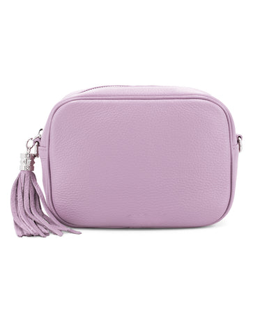 Large Leather Rectangle Tassel Crossbody Bag | Lilac