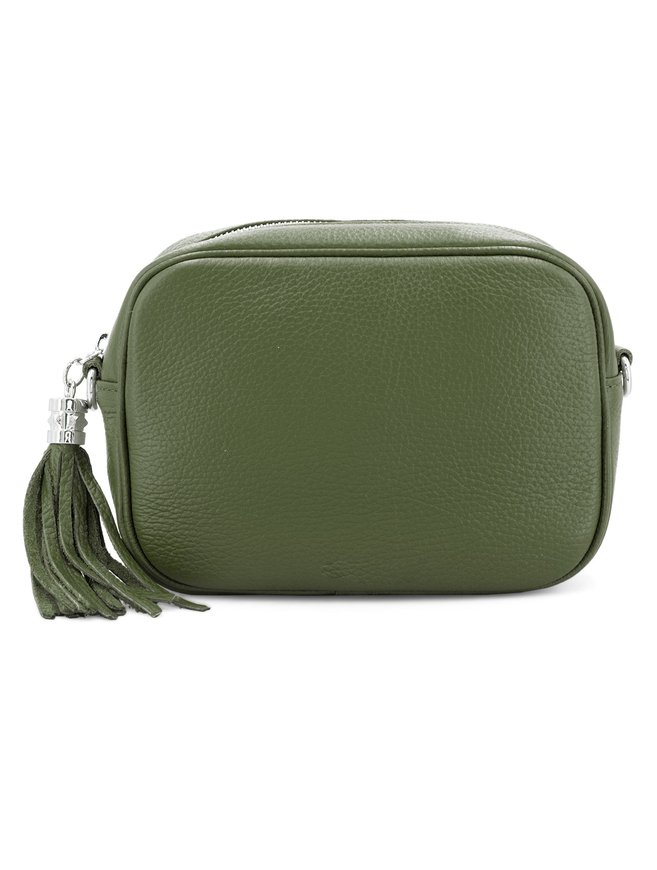 Large Leather Rectangle Tassel Crossbody Bag | Olive Green