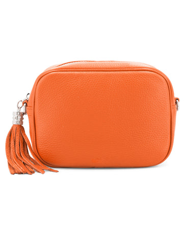 Large Leather Rectangle Tassel Crossbody Bag | Orange