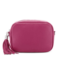 Large Leather Rectangle Tassel Crossbody Bag | Magenta