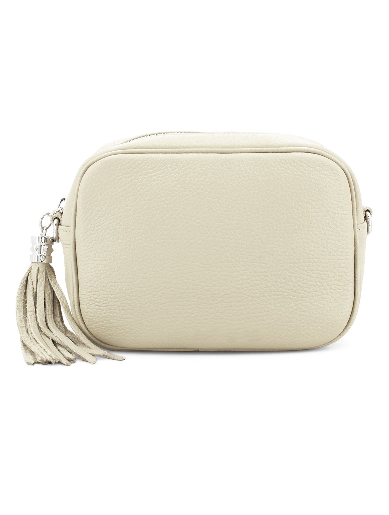 Large Leather Rectangle Tassel Crossbody Bag | Stone