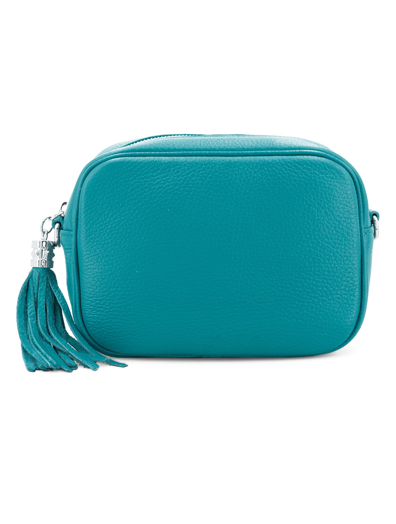 Large Leather Rectangle Tassel Crossbody Bag | Teal