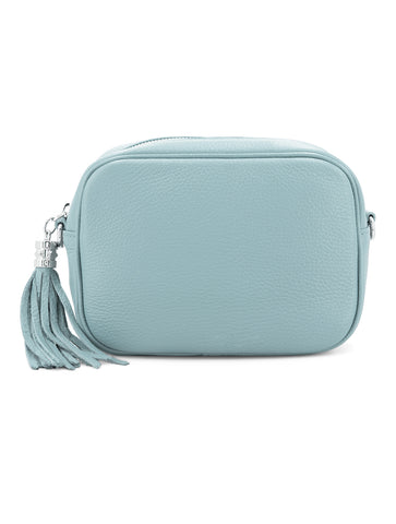 Large Leather Rectangle Tassel Crossbody Bag | Pale Blue