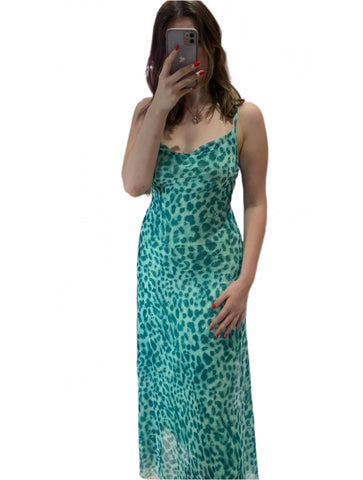 Leopard Print Ruched Maxi Dress | Green