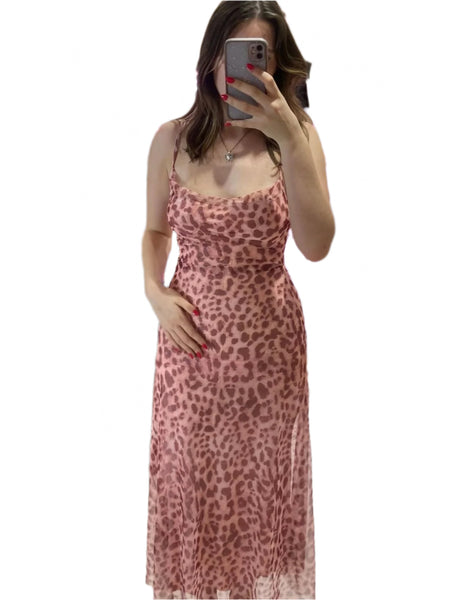 Leopard Print Ruched Maxi Dress | Pink