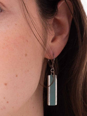 Long Rectangle Drop Earrings with Leather Inlay | Duck Egg