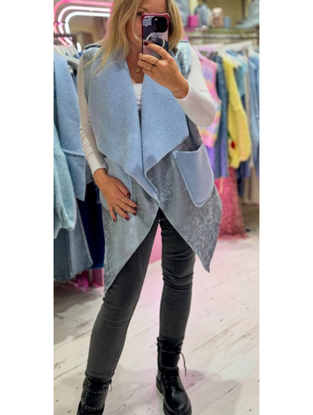 Metallic Fleece Lined Gilet | Long | Blue