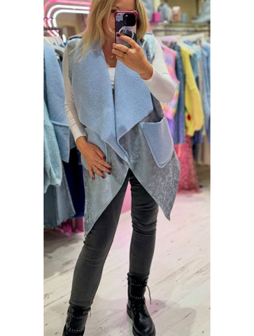 Metallic Fleece Lined Gilet | Long | Blue