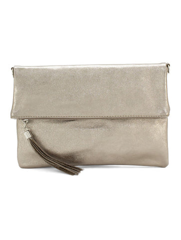 Metallic Leather Foldover Clutch/Cross Body Bag | Bronze