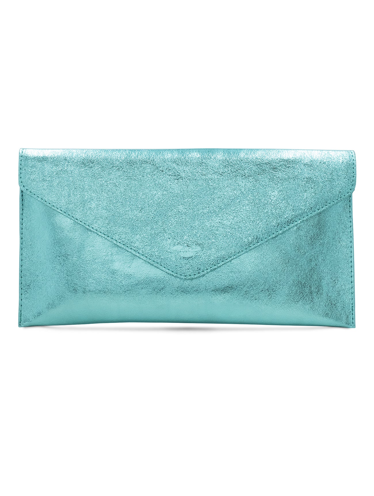 Metallic Leather Envelope Clutch | Light Blue