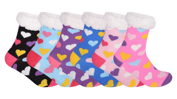 Padded Thermal Heat Fluffy Funky Heart Socks