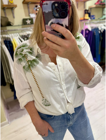 Embroidered Palm Tree Shirt | White