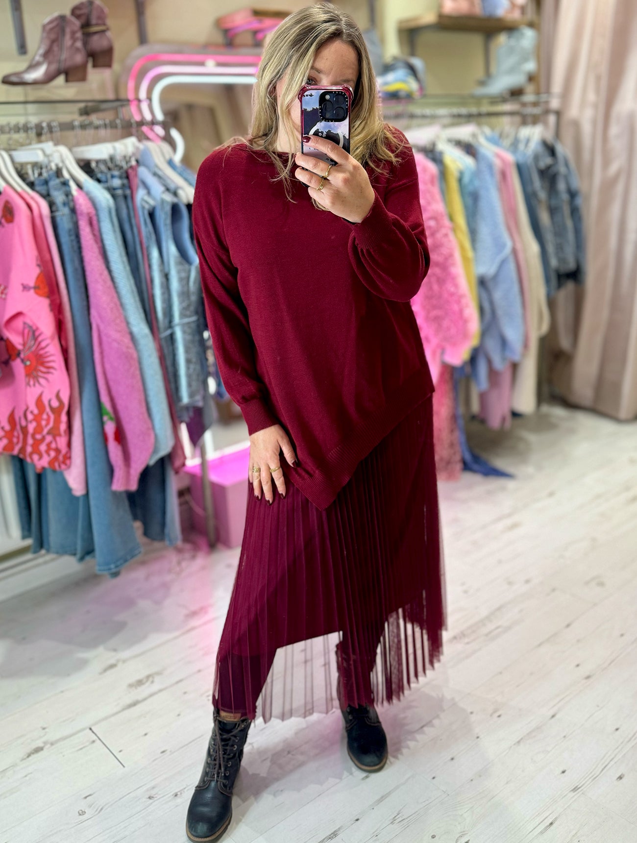 Paloma 2-in-1 Jumper Midi Dress | Burgundy