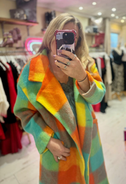 Colourful Large Checked Coat | Multi