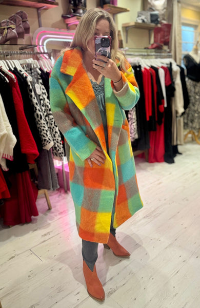 Colourful Large Checked Coat | Multi