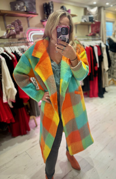 Colourful Large Checked Coat | Multi