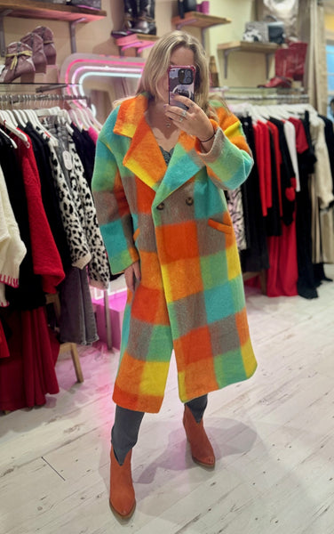 Colourful Large Checked Coat | Multi